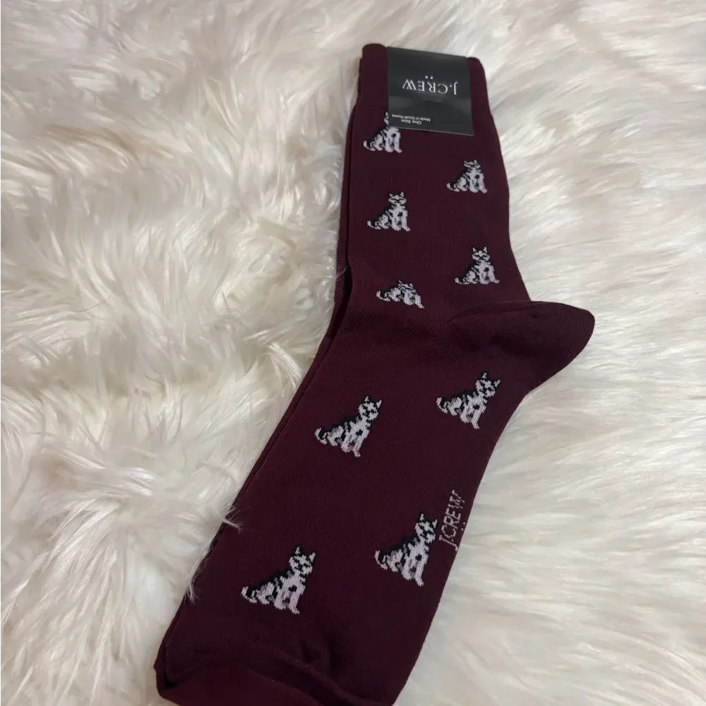 J. Crew Burgundy Socks with Huskie Pattern